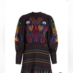FARM Rio Black Multicolor Embroidered Long Sleeve Dress